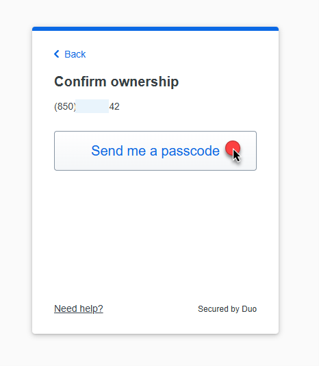 Confirm ownership screen