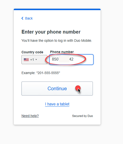 Enter your phone number screen