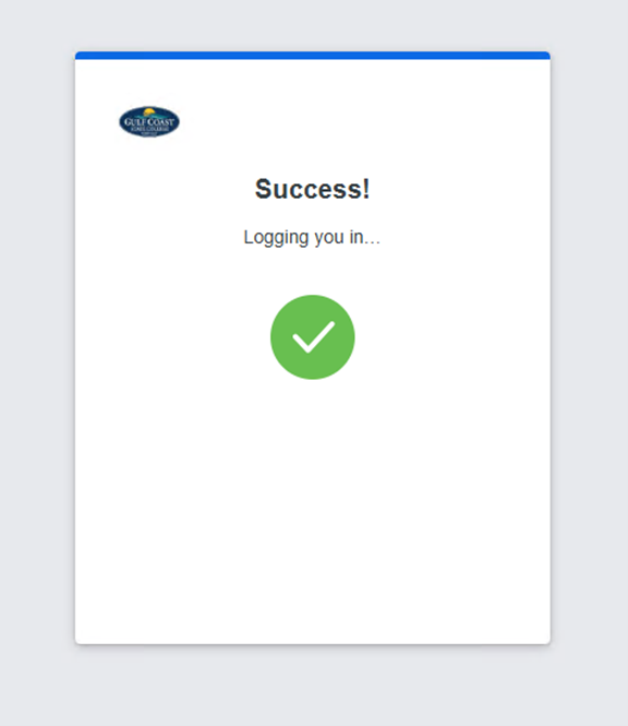 Success logging in... screen